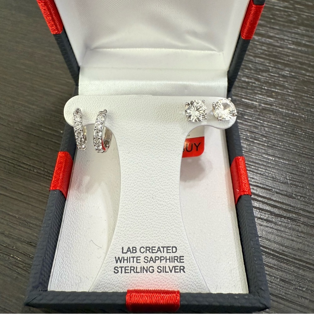 Lab Created White Sapphire Sterling Silver Earrings Set of Two pairs